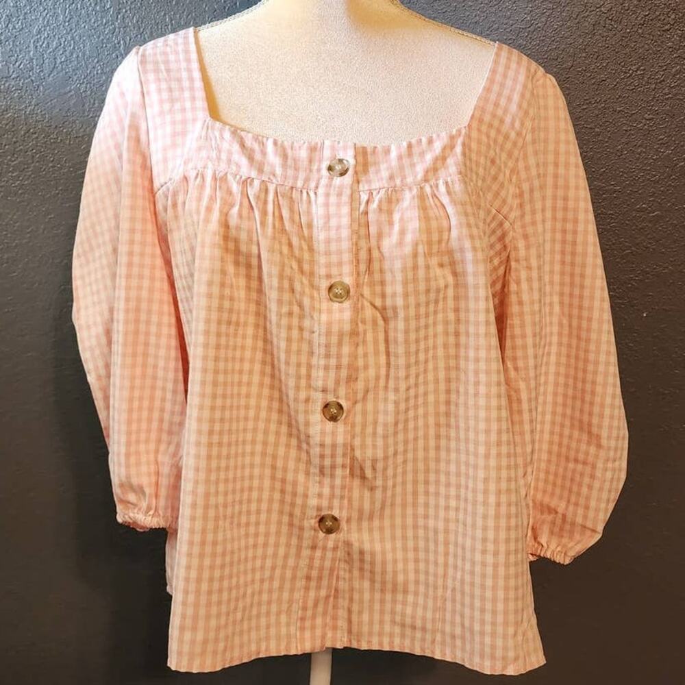 Cyrus Wide Square Neck Pink & White Gingham Perfect for spring size Medium